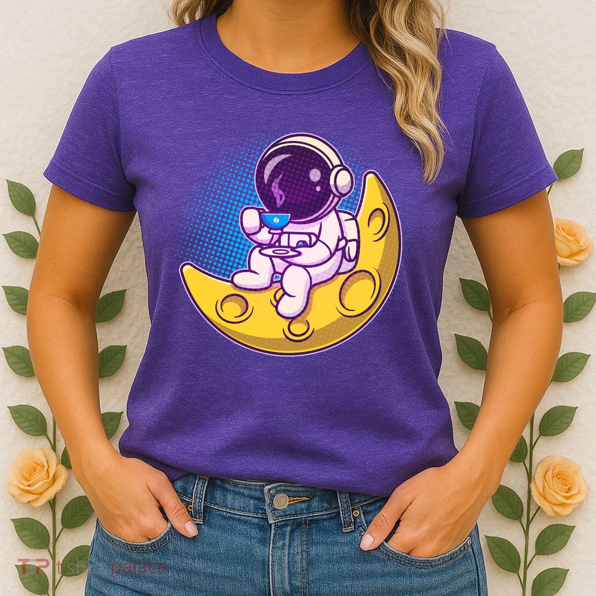 Cute Little Astronaut Drinking Coffee Women's T-Shirt