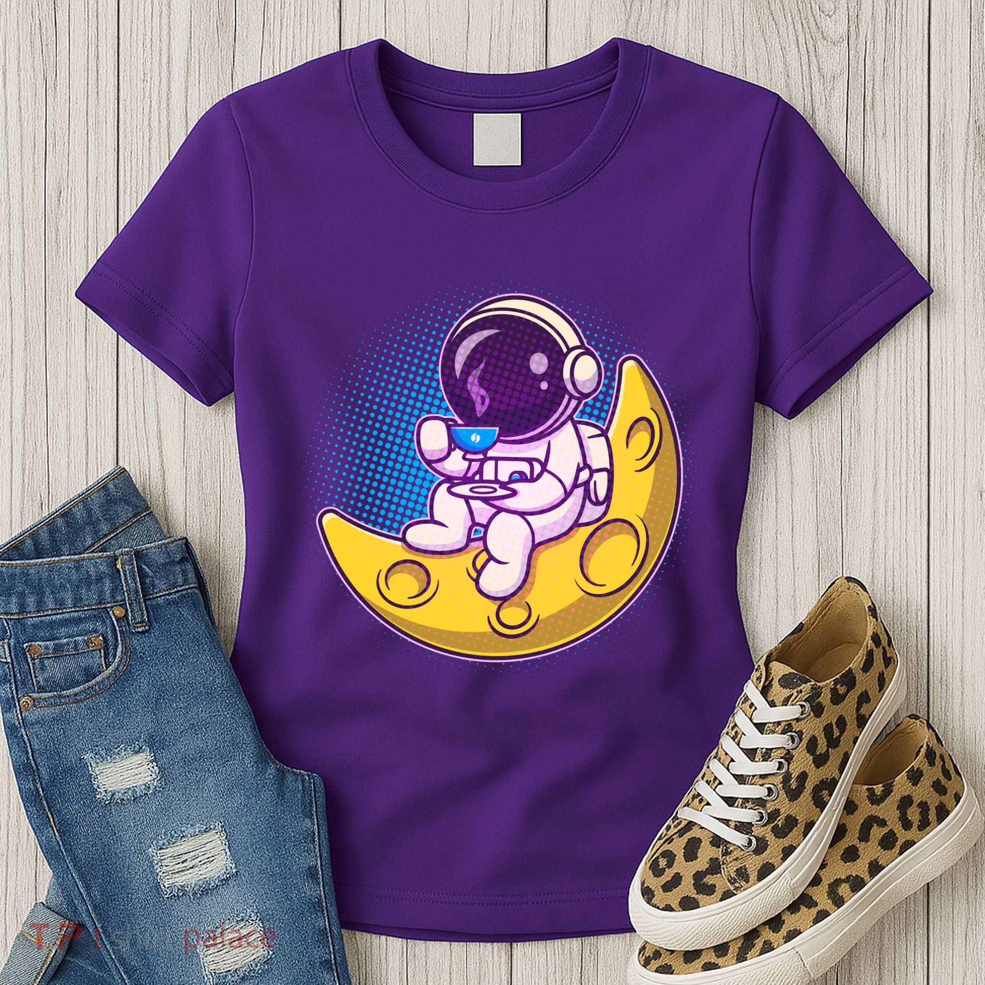Cute Little Astronaut Drinking Coffee Women's T-Shirt