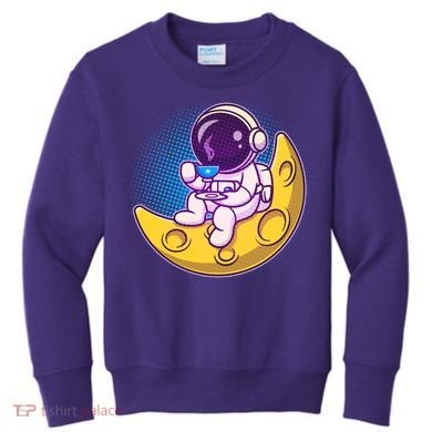 Cute Little Astronaut Drinking Coffee Kids Sweatshirt