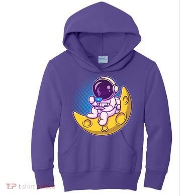 Cute Little Astronaut Drinking Coffee Kids Hoodie