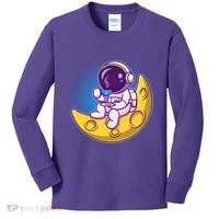 Cute Little Astronaut Drinking Coffee Kids Long Sleeve Shirt thumb 0