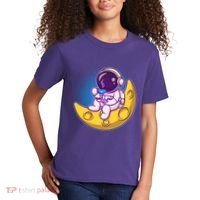 Cute Little Astronaut Drinking Coffee Kids T-Shirt thumb 2