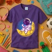 Cute Little Astronaut Drinking Coffee Kids T-Shirt thumb 3