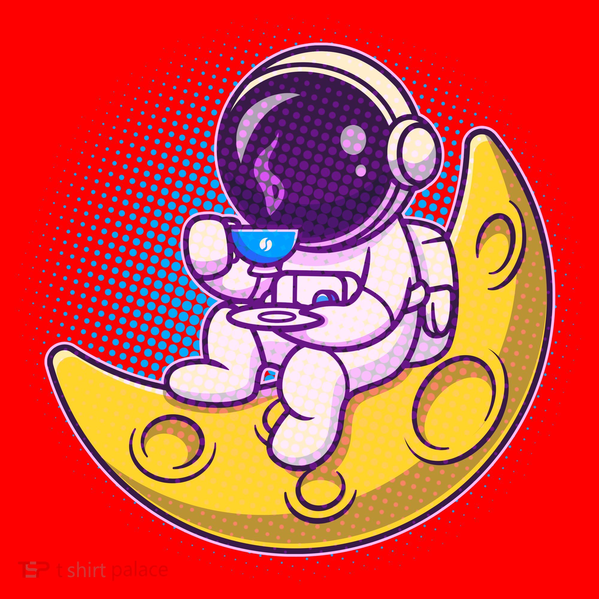Cute Little Astronaut Drinking Coffee Santa Hat