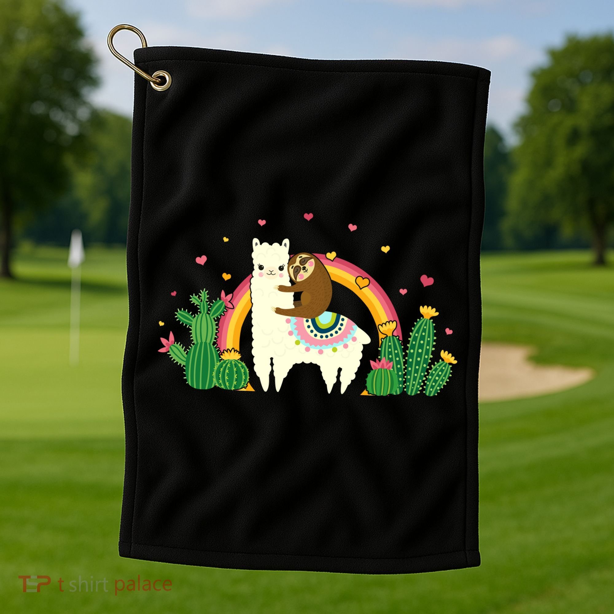 Cute Llama Sloth Love Golf Towel