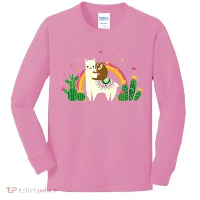 Cute Llama Sloth Love Kids Long Sleeve Shirt
