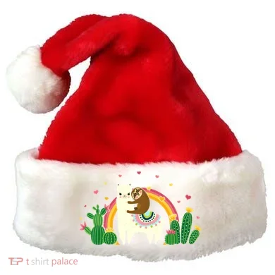 Cute Llama Sloth Love Santa Hat