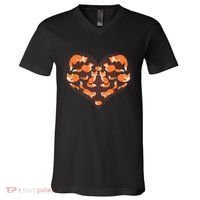 Cute Love Heart Foxes V-Neck T-Shirt thumb 0