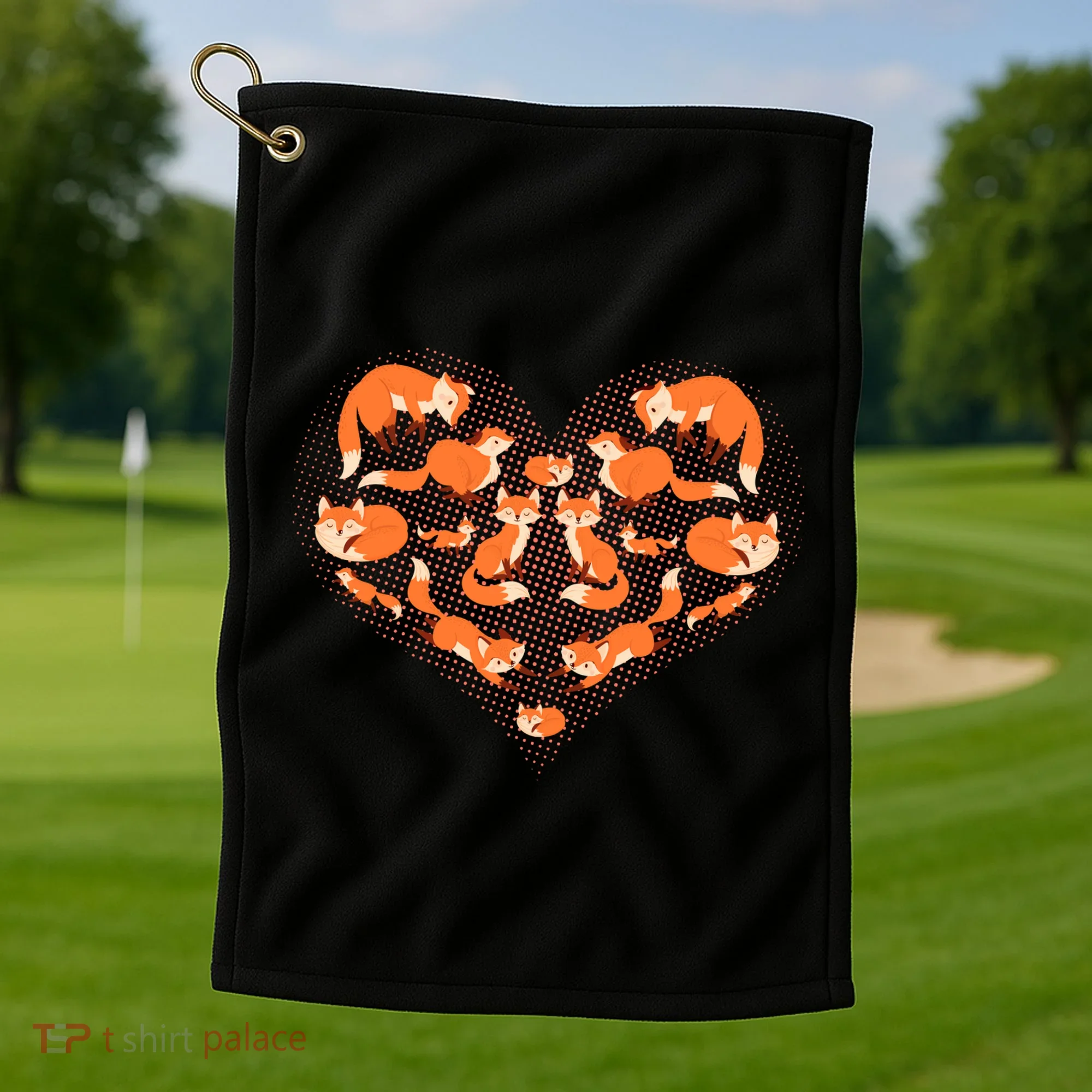 Cute Love Heart Foxes Golf Towel