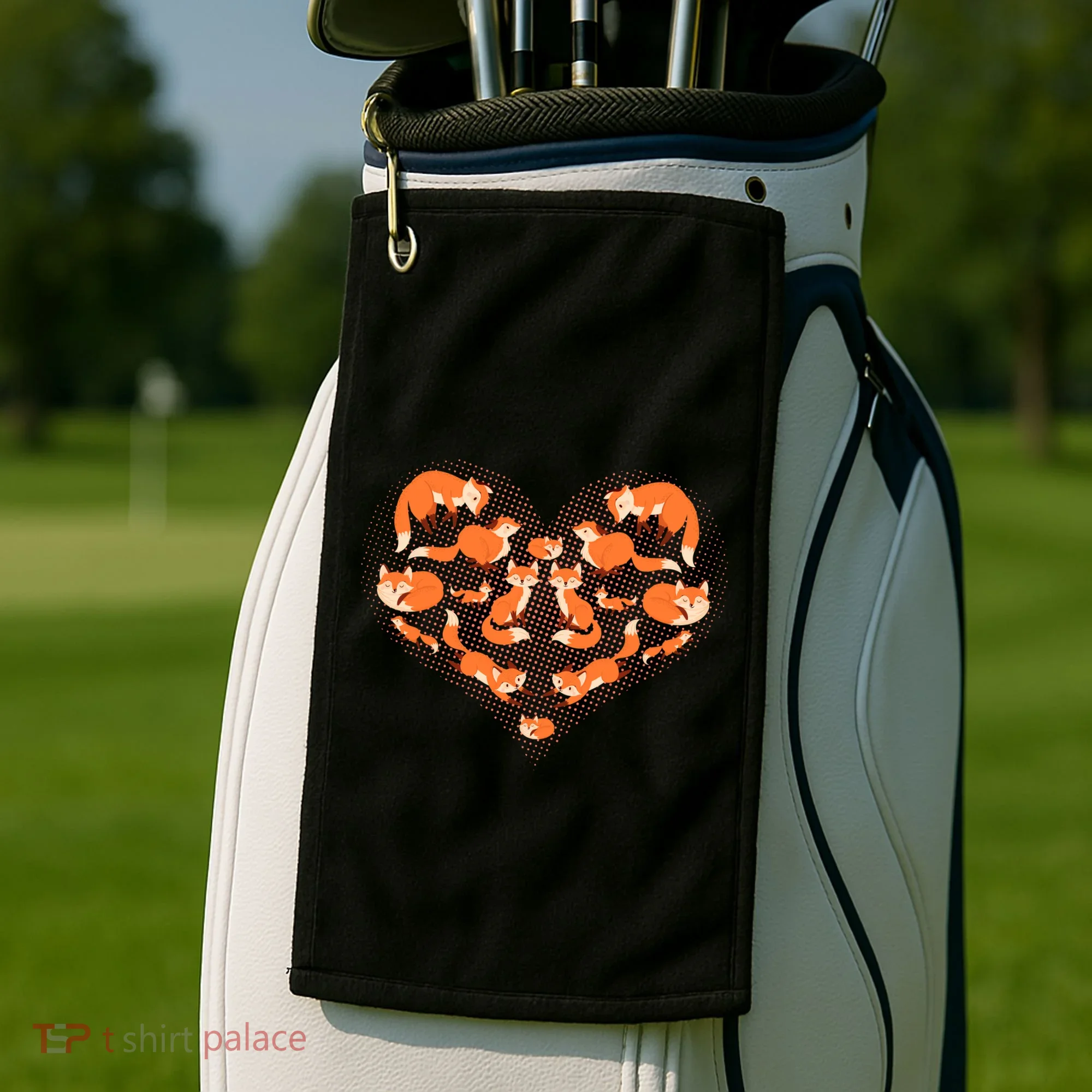 Cute Love Heart Foxes Golf Towel