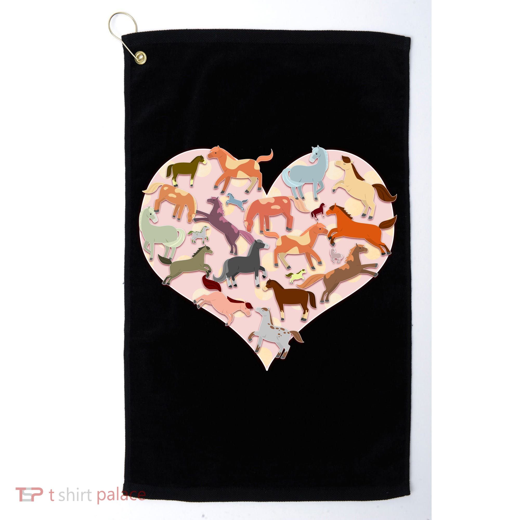 Cute Love Heart Horses Golf Towel