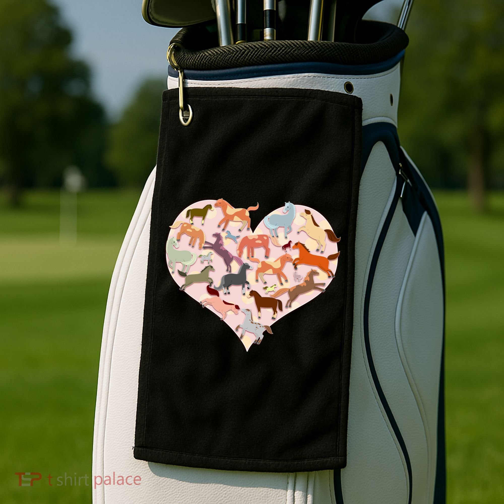 Cute Love Heart Horses Golf Towel