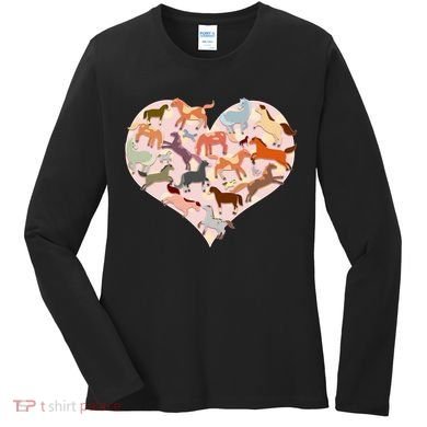 Cute Love Heart Horses Women's Long Sleeve Shirt