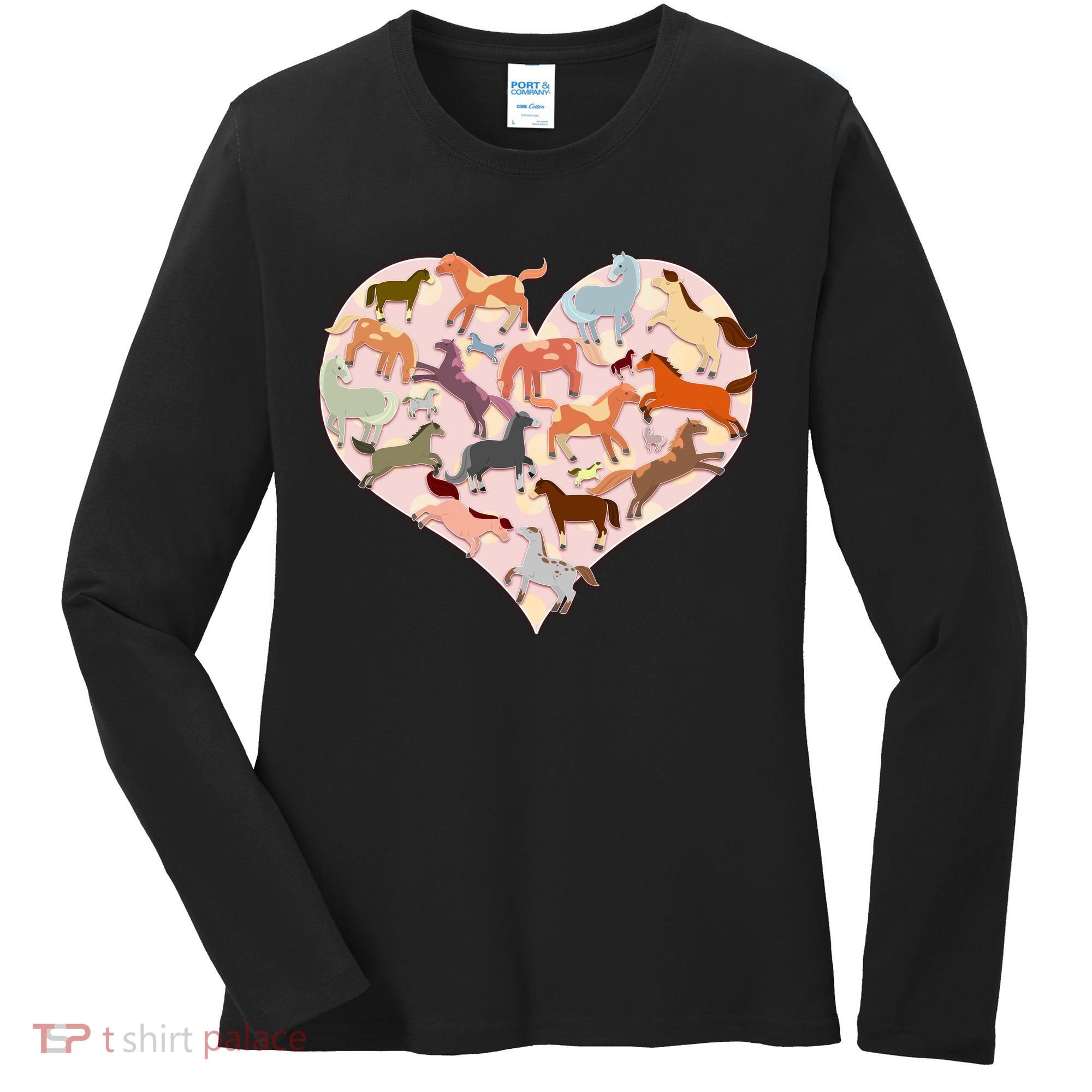 Cute Love Heart Horses Women's Long Sleeve Shirt
