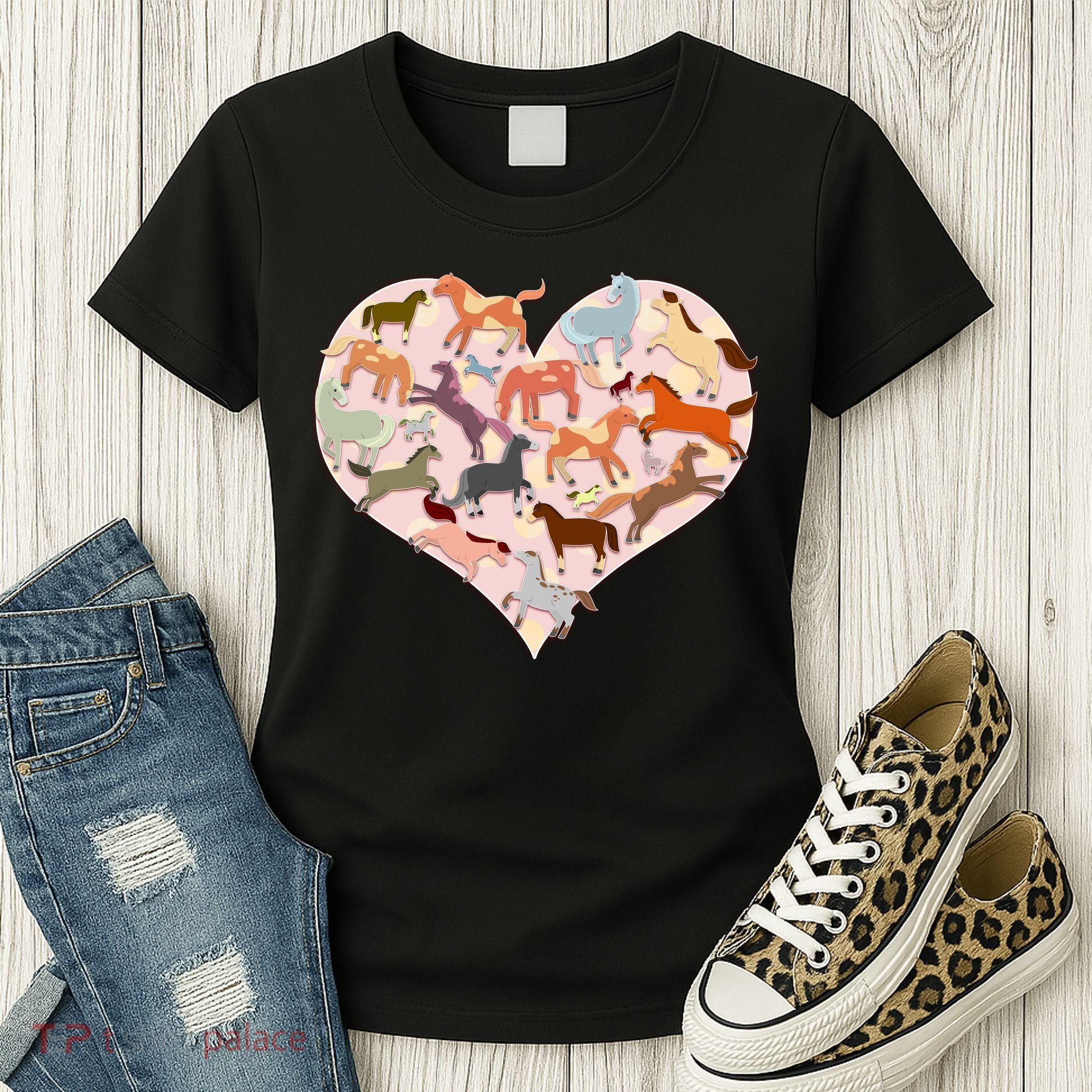 Cute Love Heart Horses Women's T-Shirt