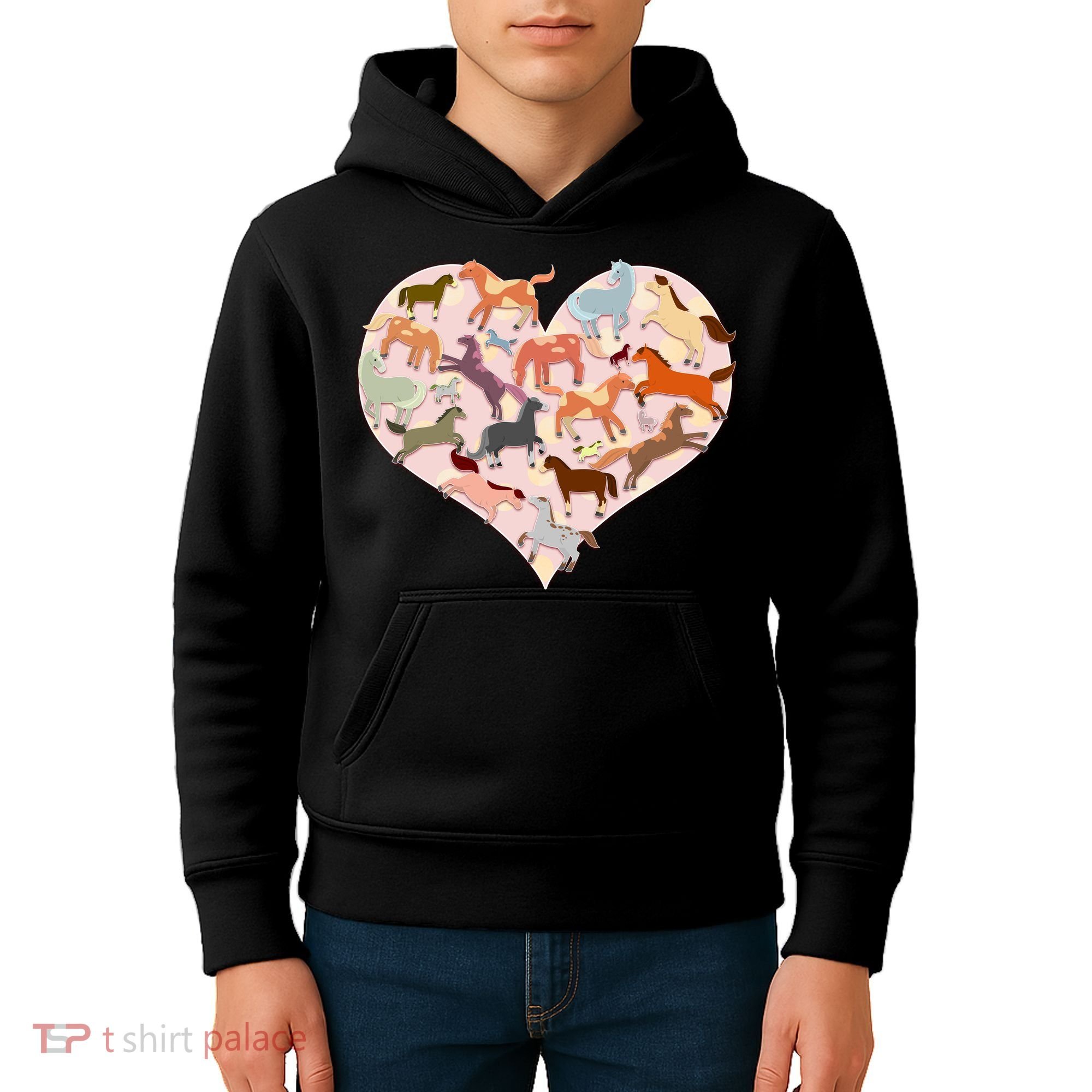 Cute Love Heart Horses Kids Hoodie