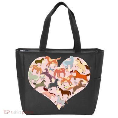 Cute Love Heart Horses Tote Bag