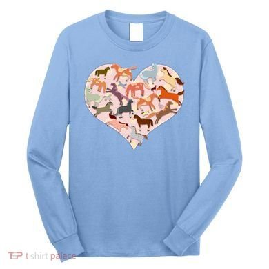 Cute Love Heart Horses Long Sleeve Shirt