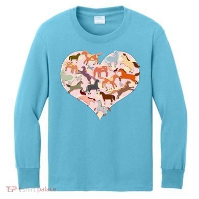 Cute Love Heart Horses Kids Long Sleeve Shirt