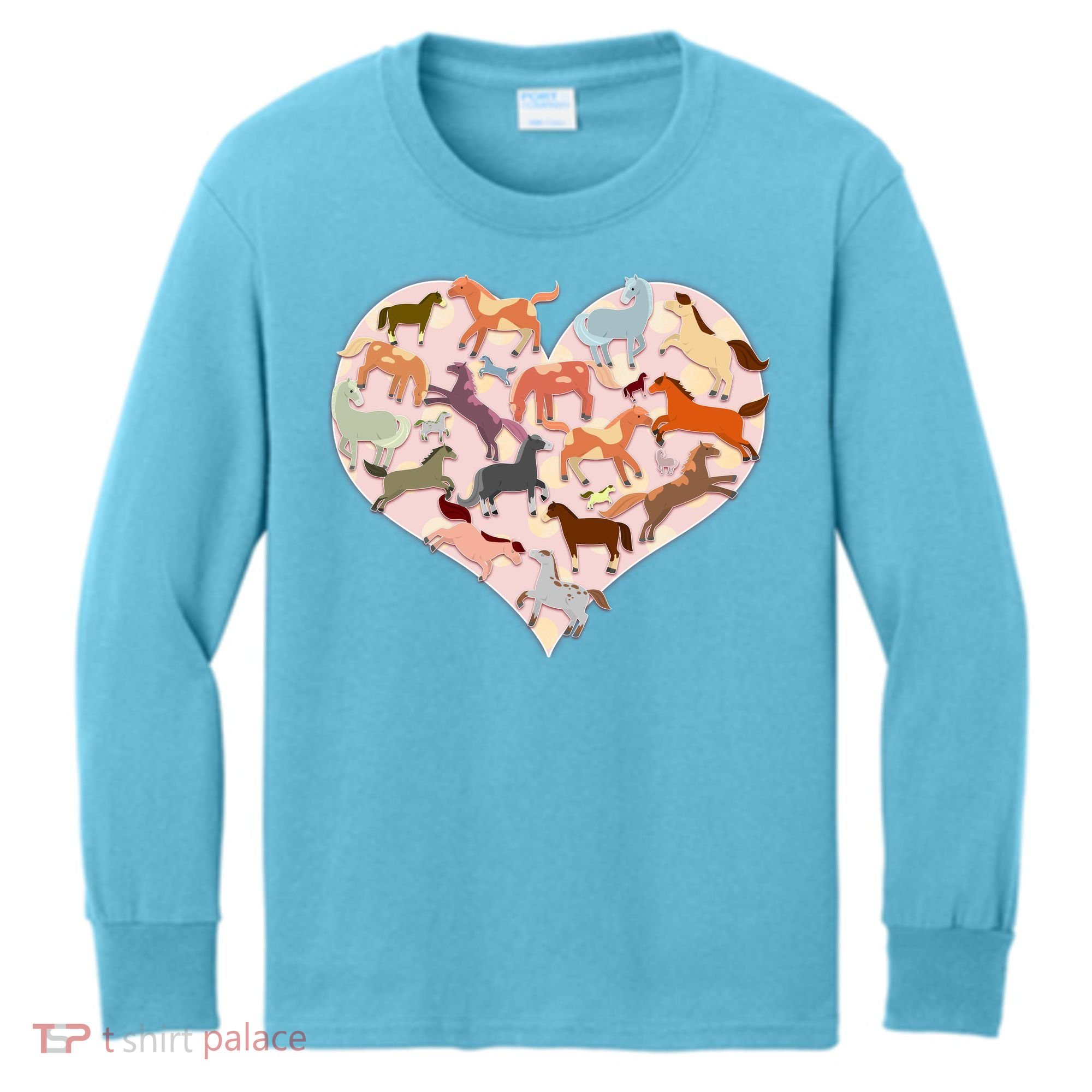 Cute Love Heart Horses Kids Long Sleeve Shirt