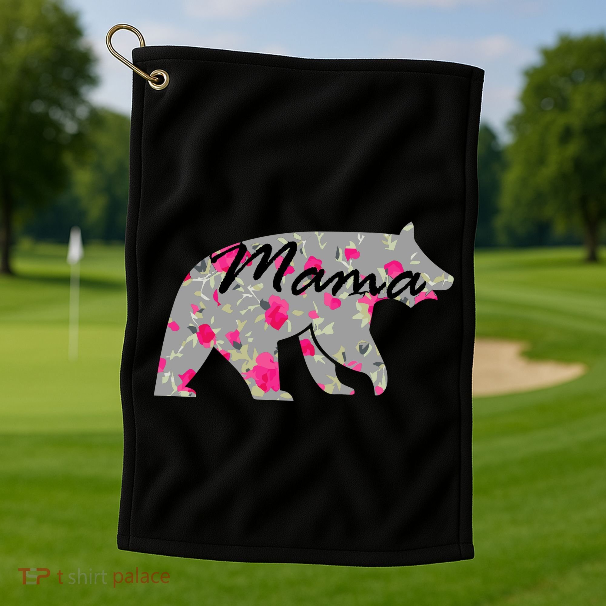 Cute Mama Bear Flowers Golf Towel