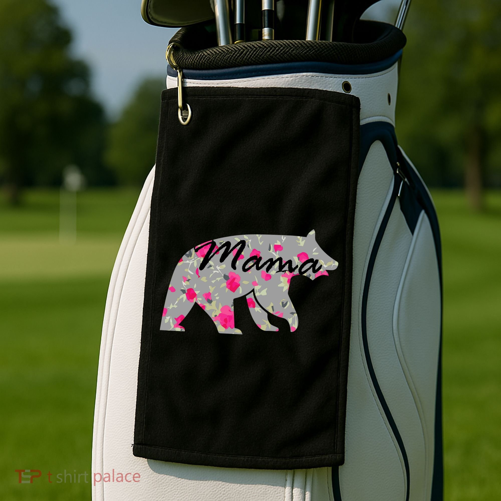 Cute Mama Bear Flowers Golf Towel