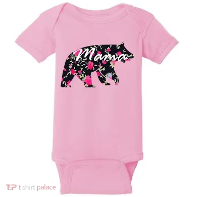 Cute Mama Bear Flowers Baby Bodysuit