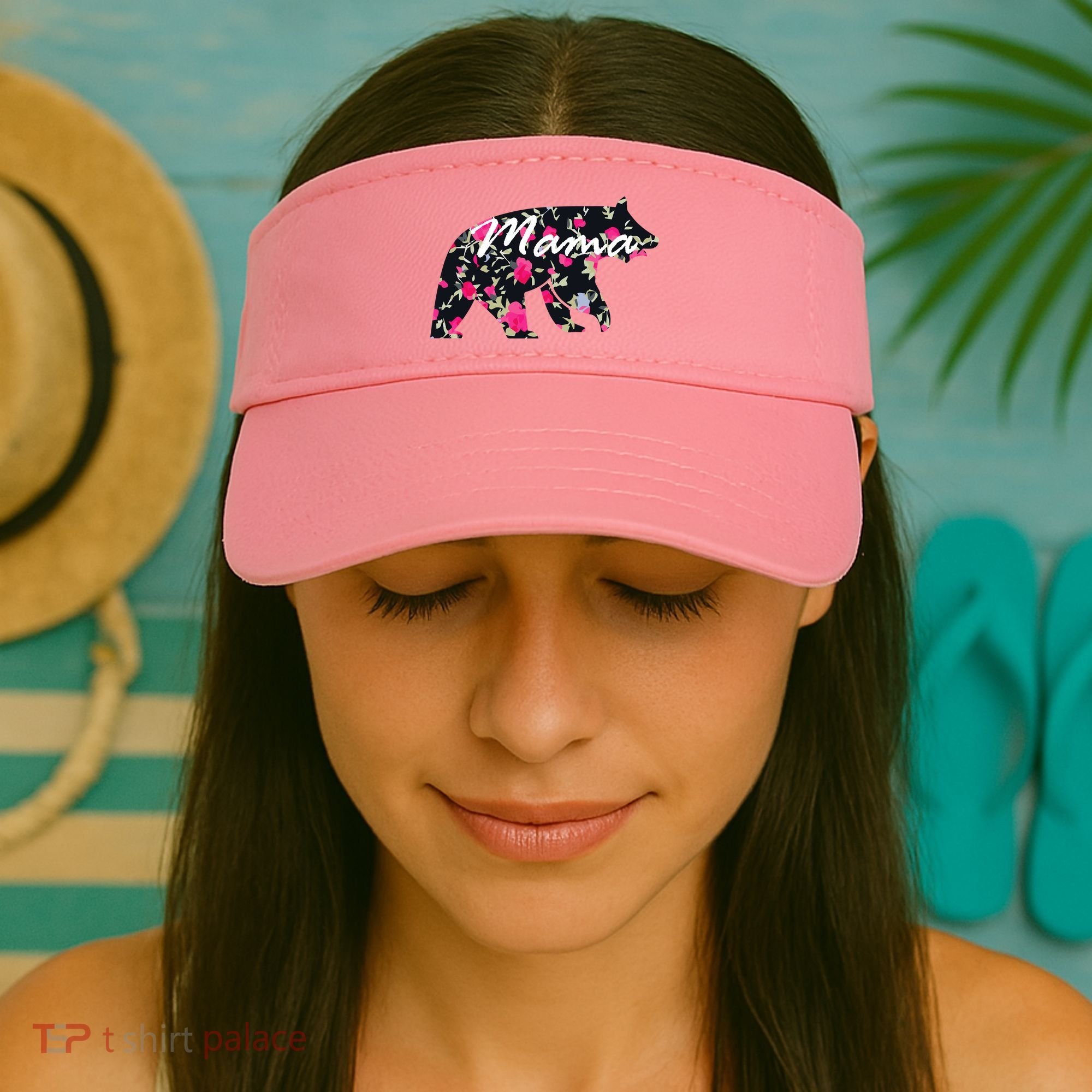 Cute Mama Bear Flowers Visor