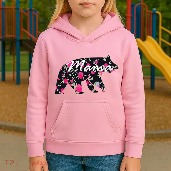 Cute Mama Bear Flowers Kids Hoodie
