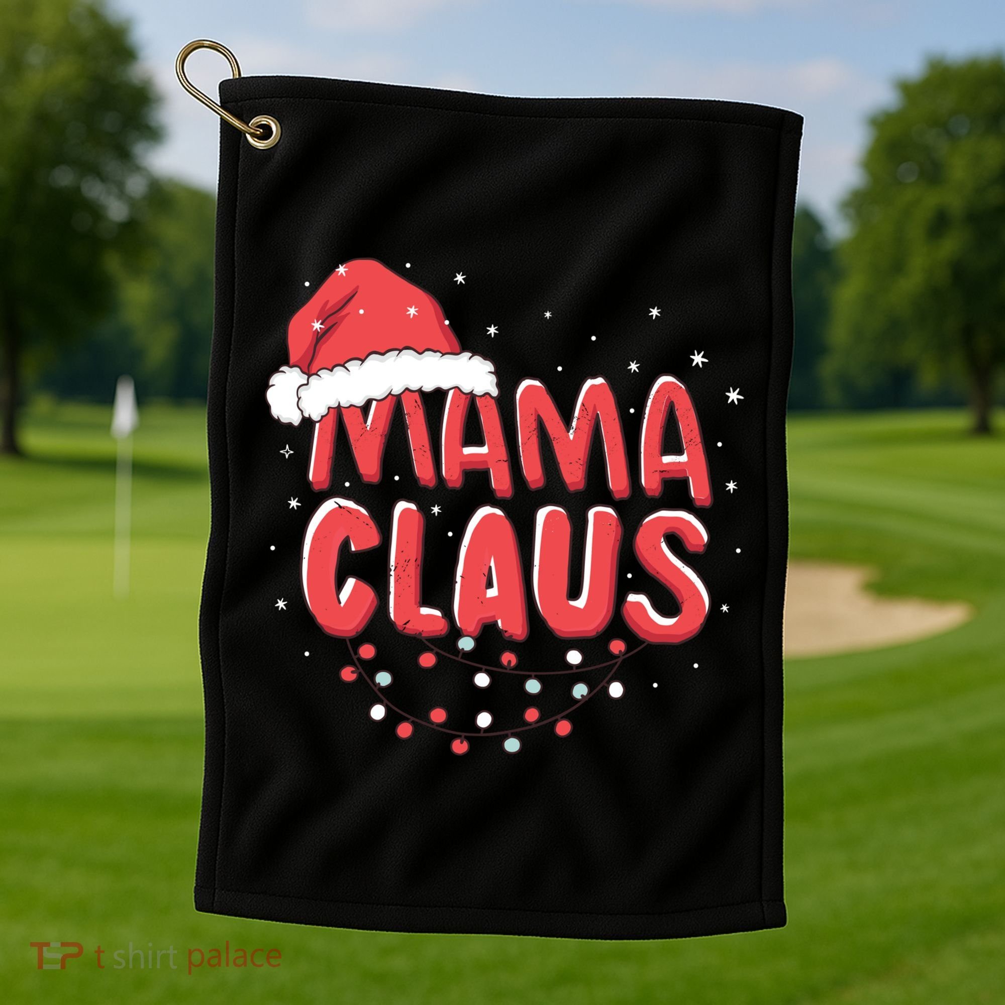 Cute Mama Claus Christmas Lights Golf Towel