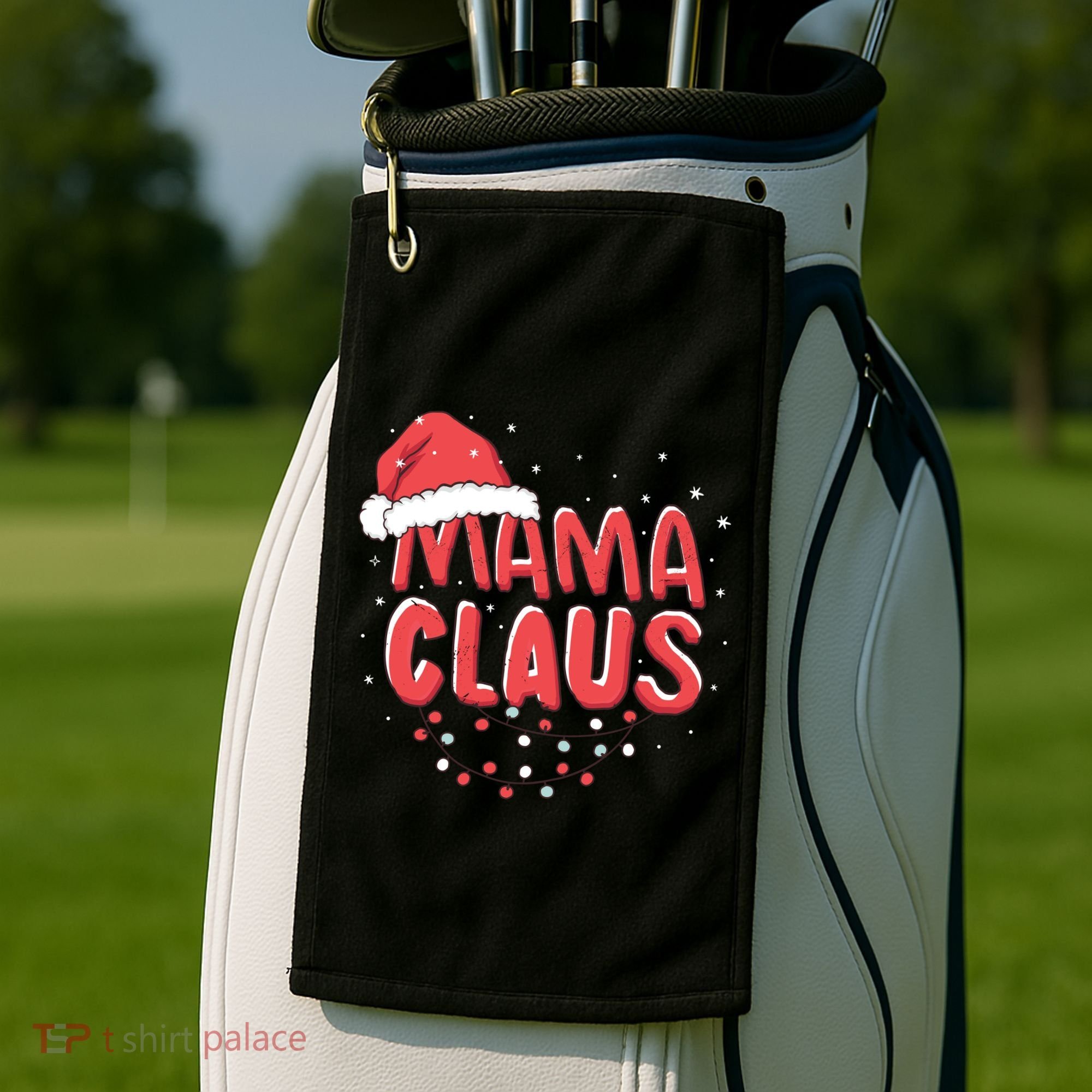 Cute Mama Claus Christmas Lights Golf Towel