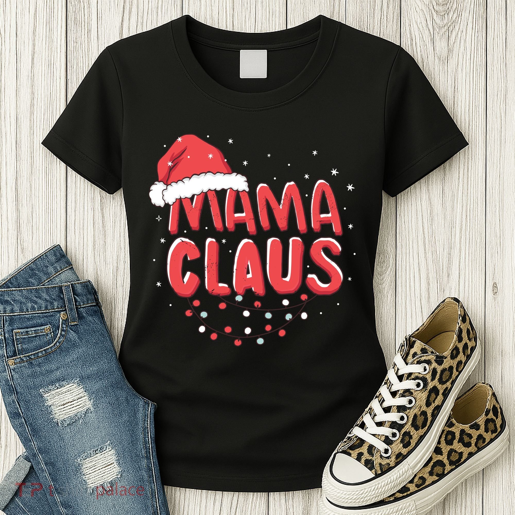 Cute Mama Claus Christmas Lights Women's T-Shirt
