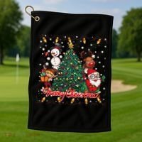 Cute Merry Christmas Graphic Collage Golf Towel thumb 1