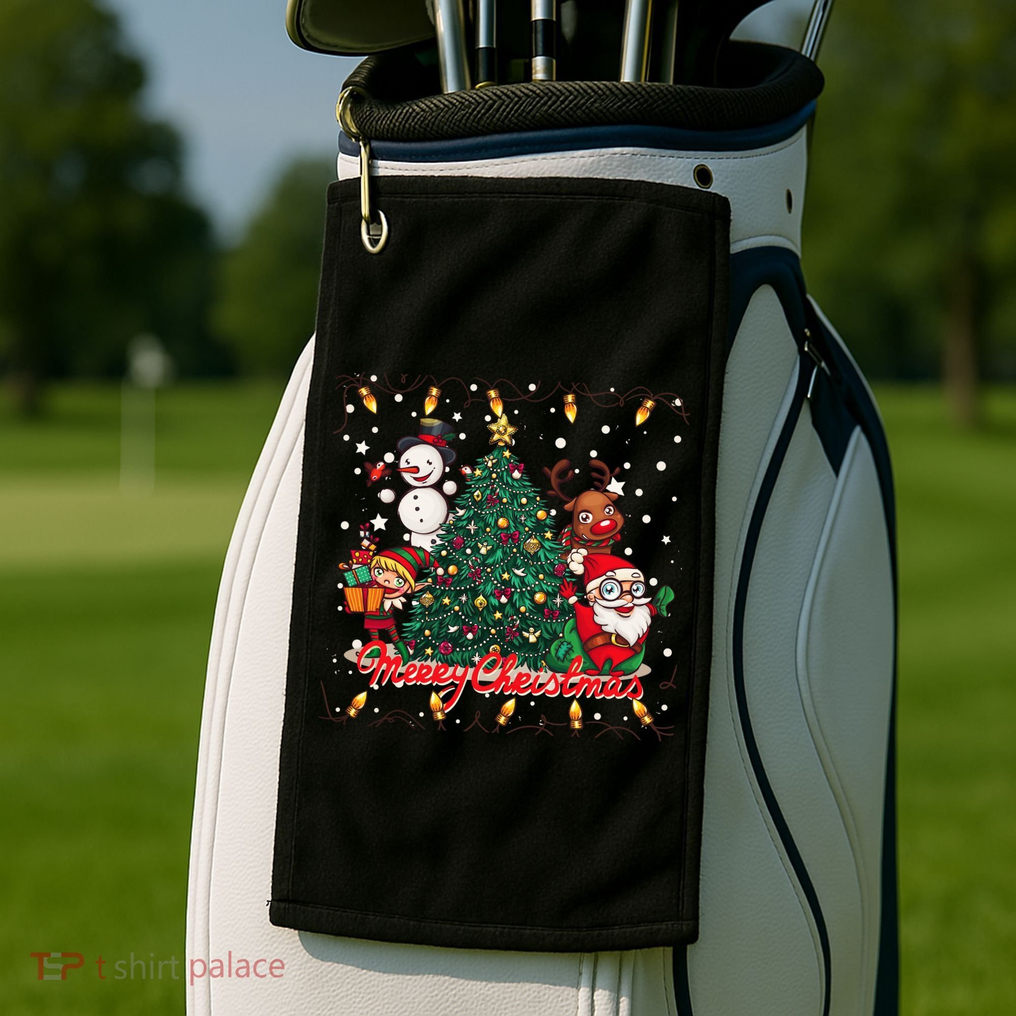 Cute Merry Christmas Graphic Collage Golf Towel