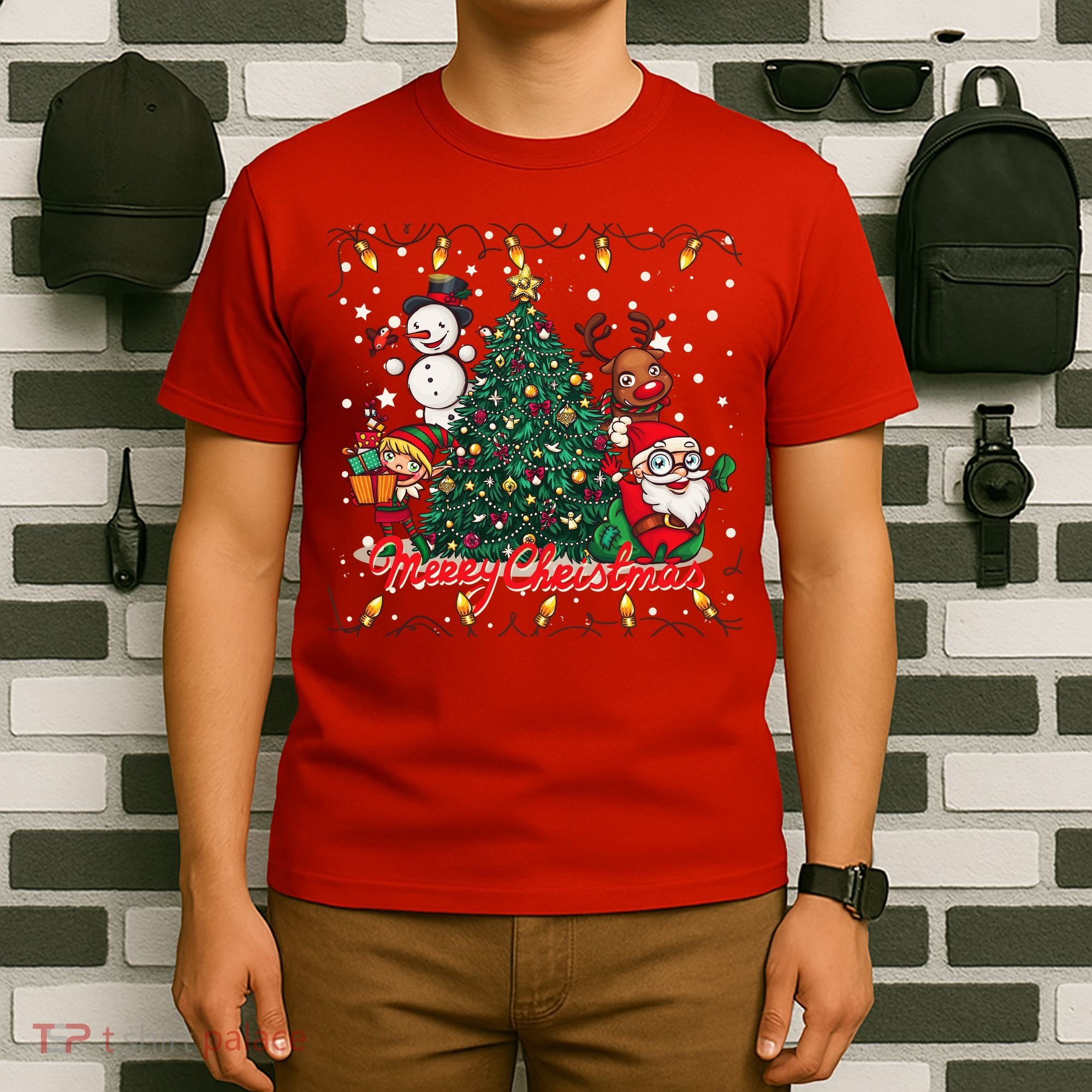 Cute Merry Christmas Graphic Collage T-Shirt