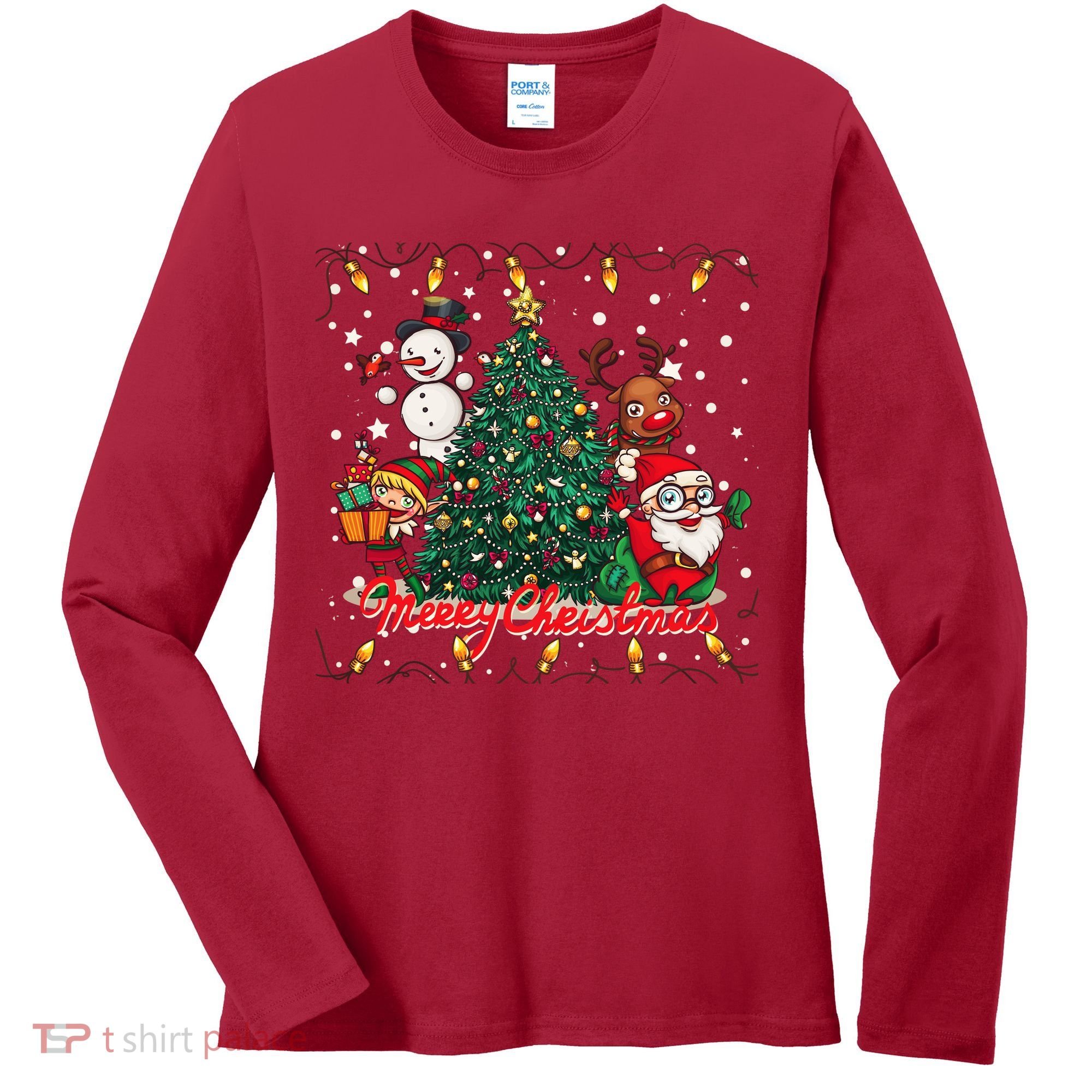 Cute Merry Christmas Graphic Collage Women's Long Sleeve Shirt