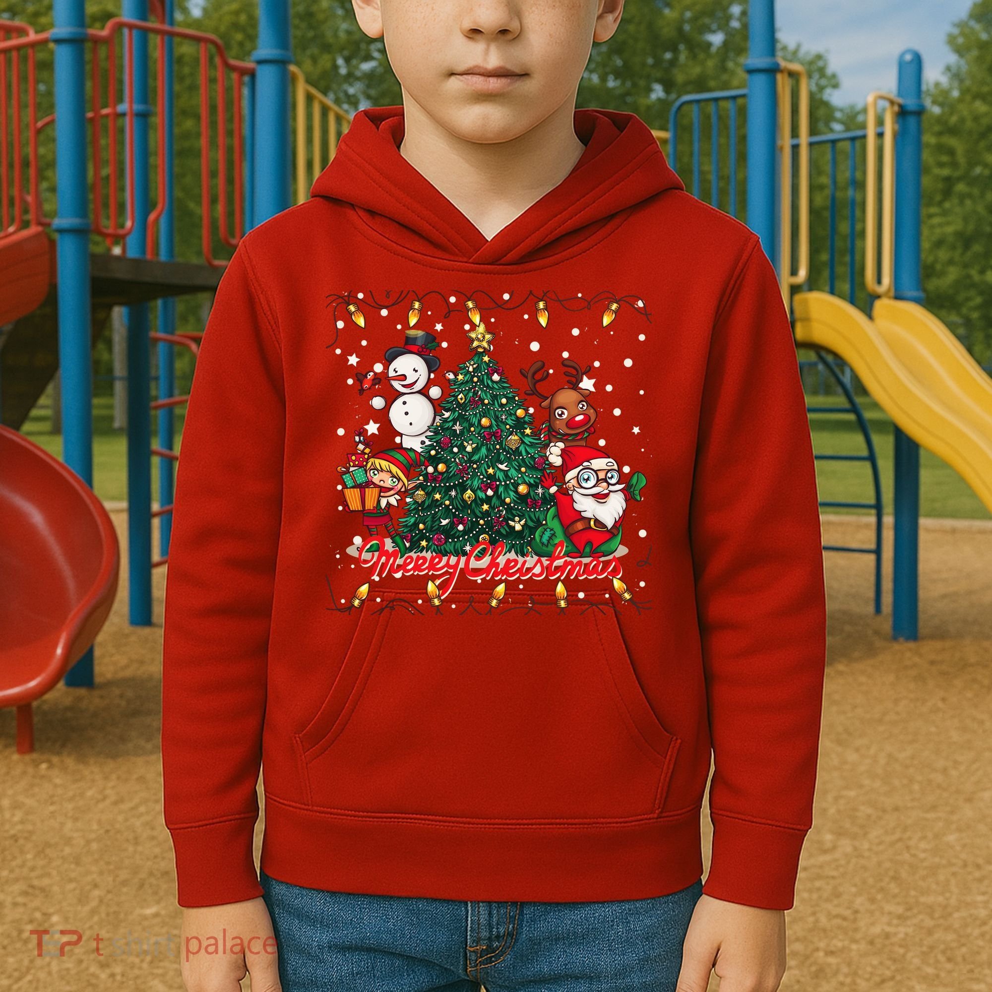 Cute Merry Christmas Graphic Collage Kids Hoodie
