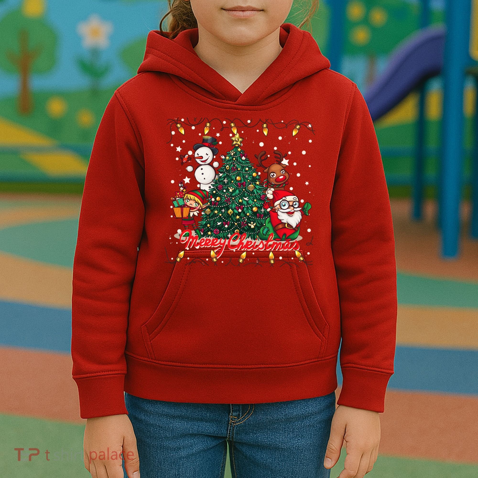 Cute Merry Christmas Graphic Collage Kids Hoodie