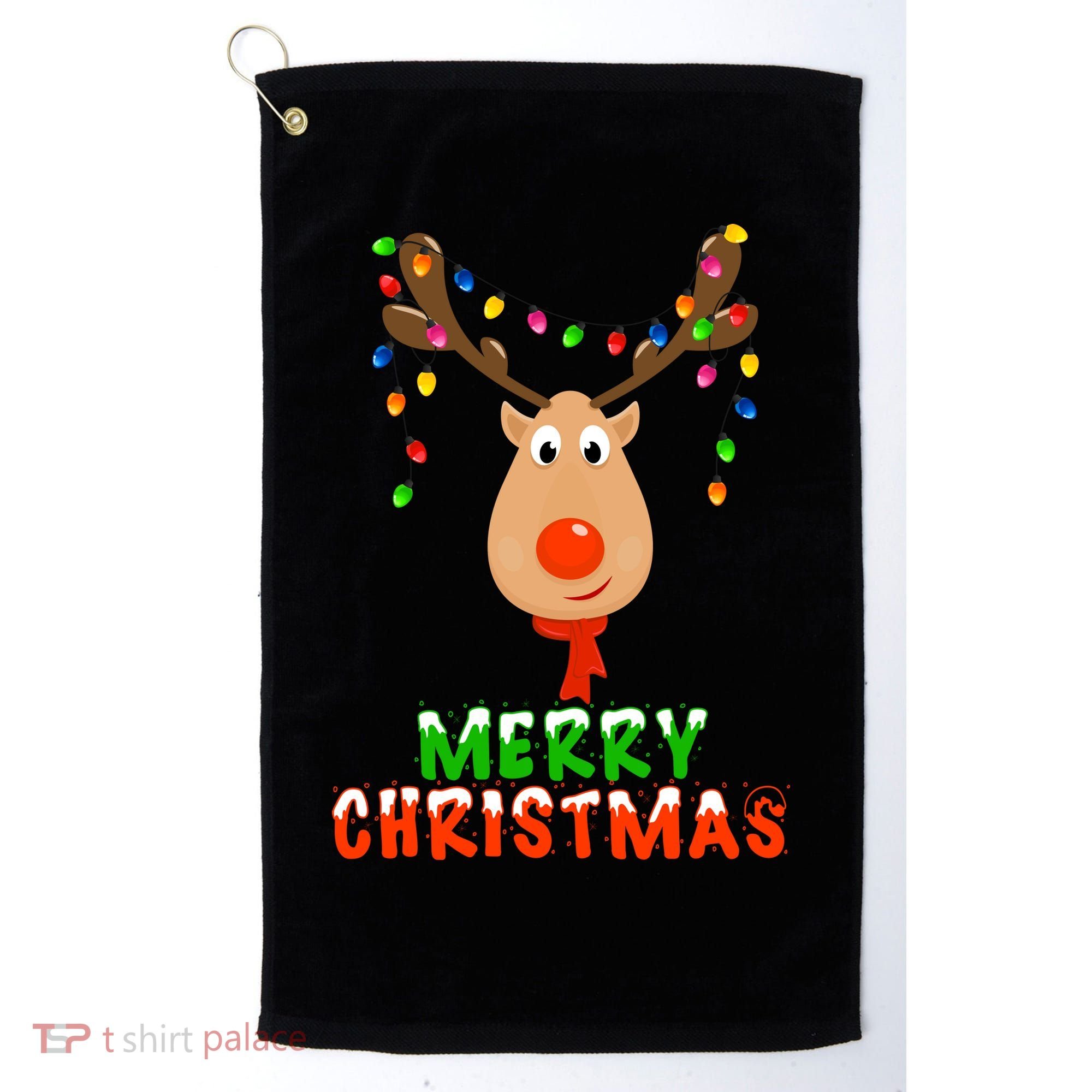 Cute Merry Christmas Reindeer Golf Towel