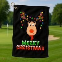 Cute Merry Christmas Reindeer Golf Towel thumb 1