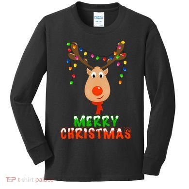 Cute Merry Christmas Reindeer Kids Long Sleeve Shirt