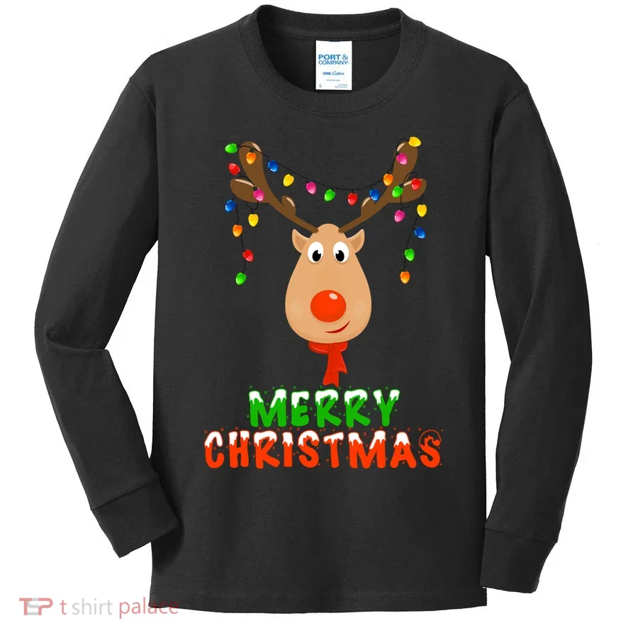 Cute Merry Christmas Reindeer Kids Long Sleeve Shirt