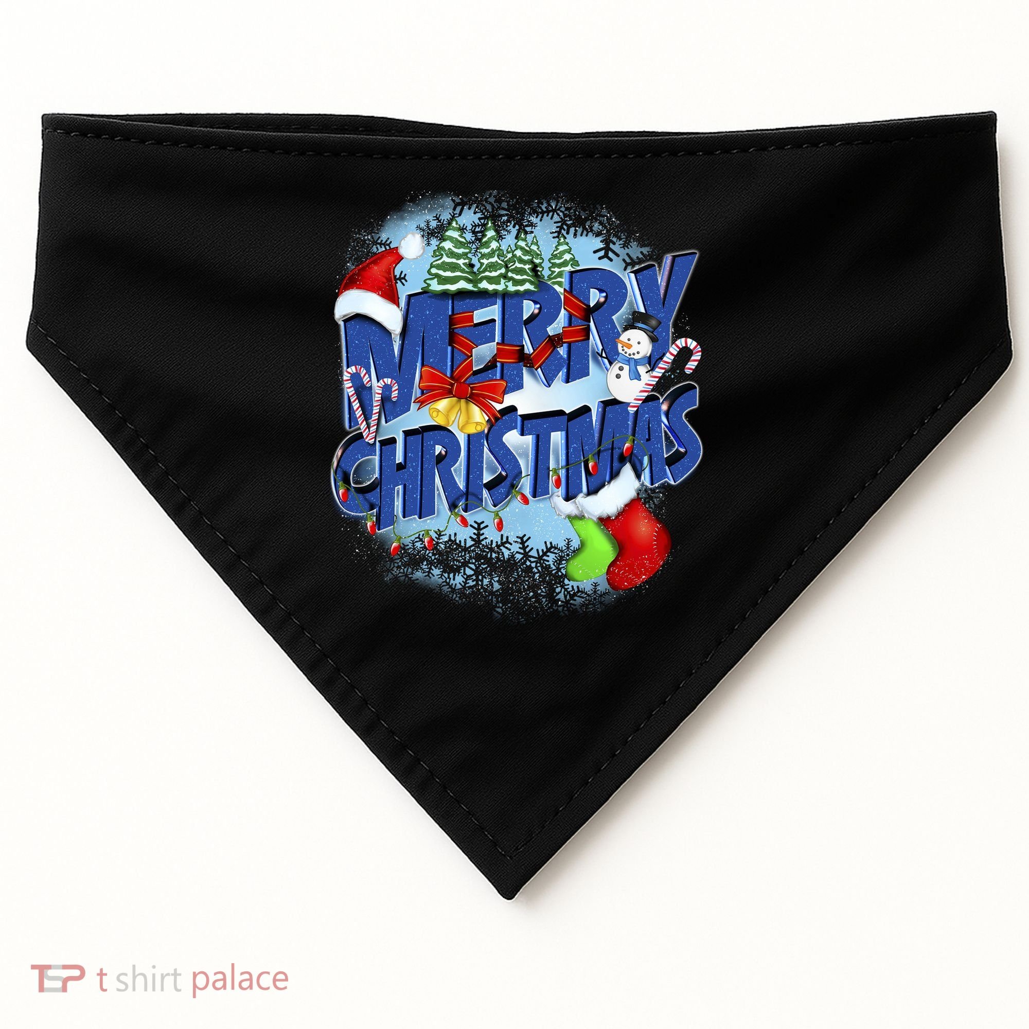Cute Merry Christmas Word Decoration USA-Made Doggie Bandana
