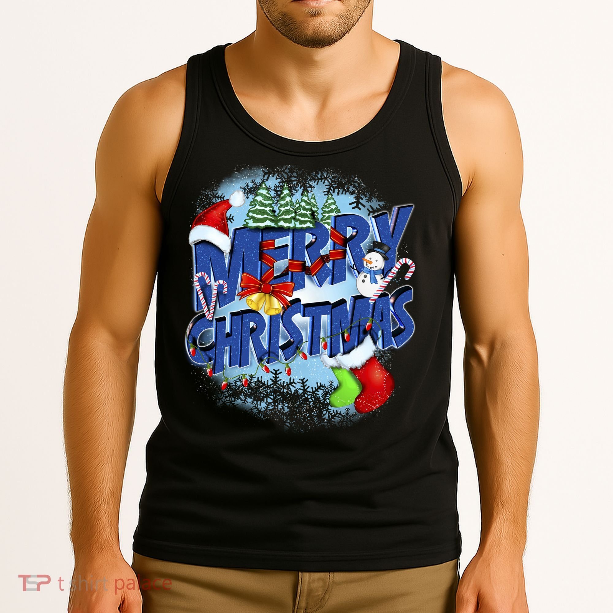 Cute Merry Christmas Word Decoration Tank Top