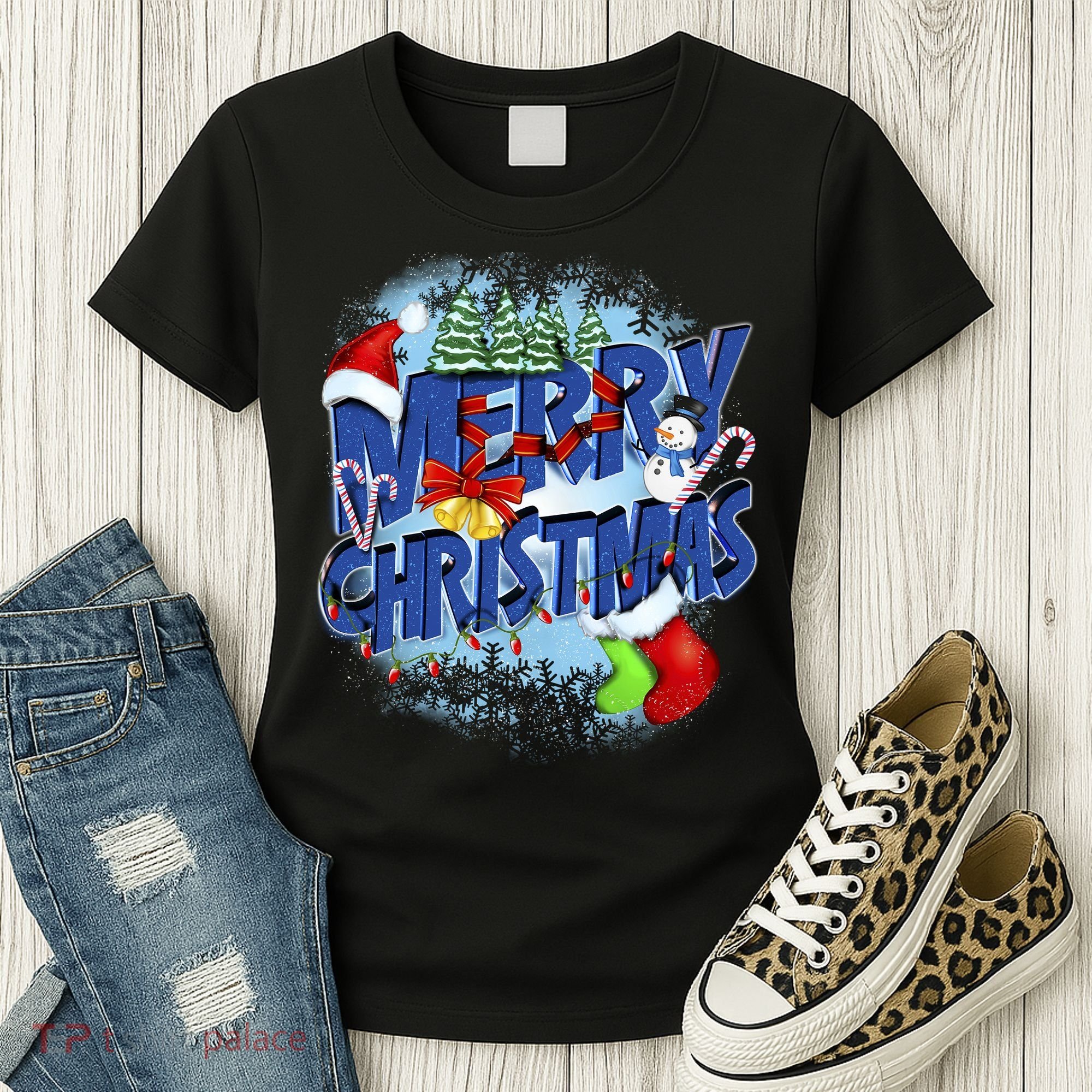 Cute Merry Christmas Word Decoration Women's T-Shirt