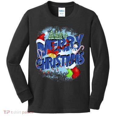 Cute Merry Christmas Word Decoration Kids Long Sleeve Shirt