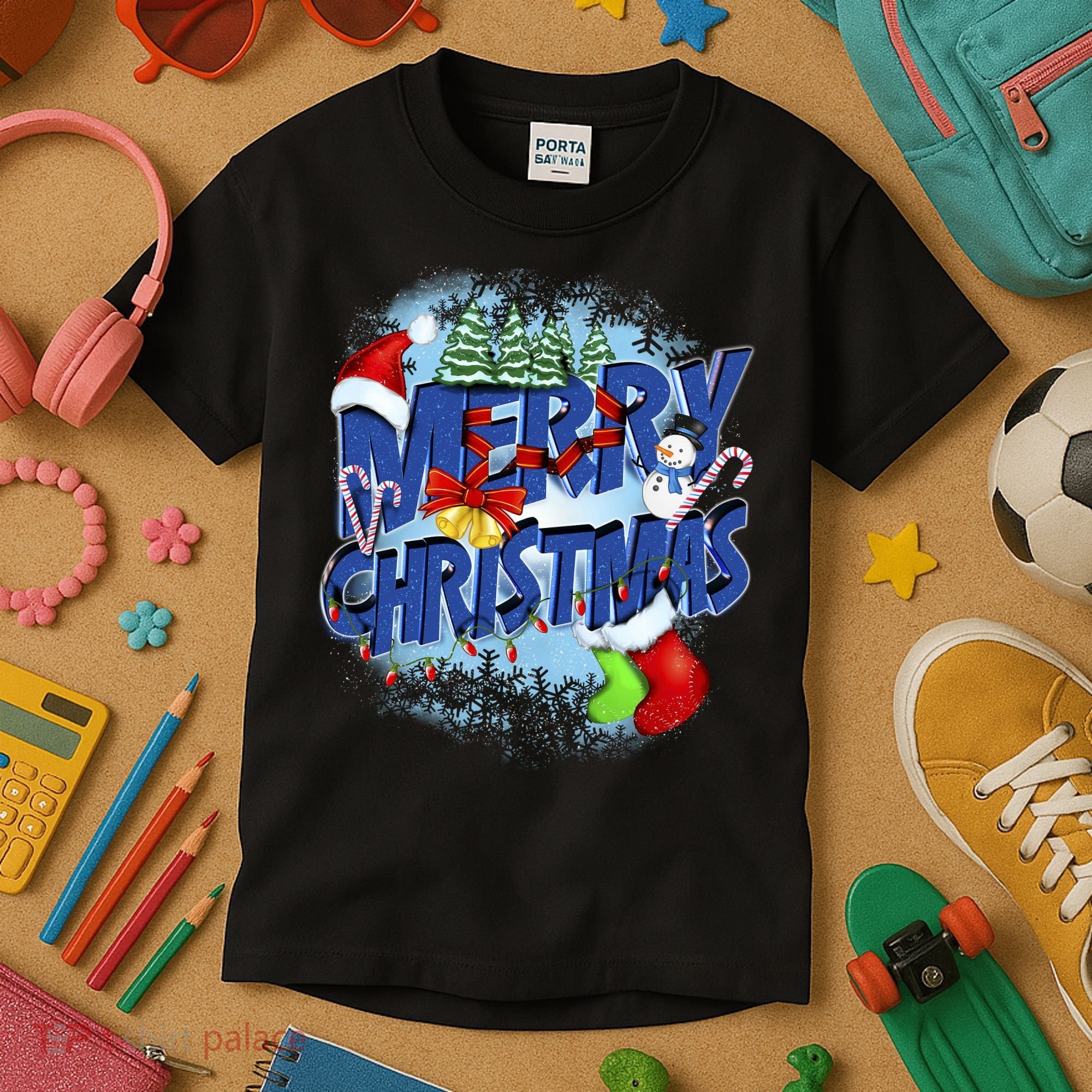 Cute Merry Christmas Word Decoration Kids T-Shirt