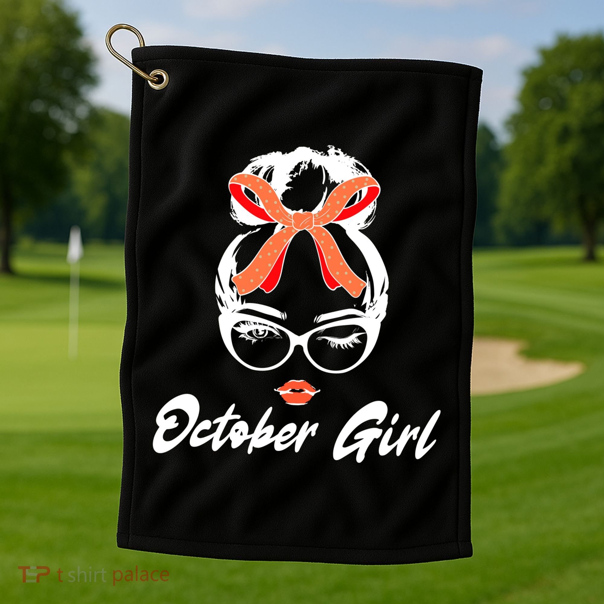Cute October Girl Birthday Golf Towel