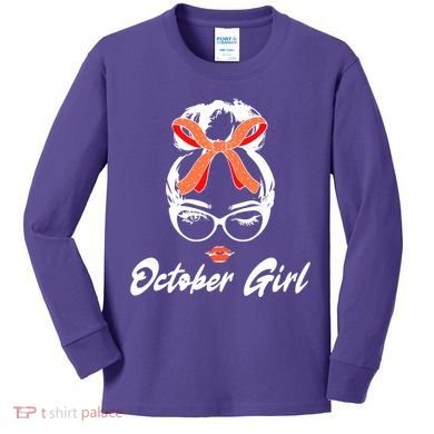 Cute October Girl Birthday Kids Long Sleeve Shirt