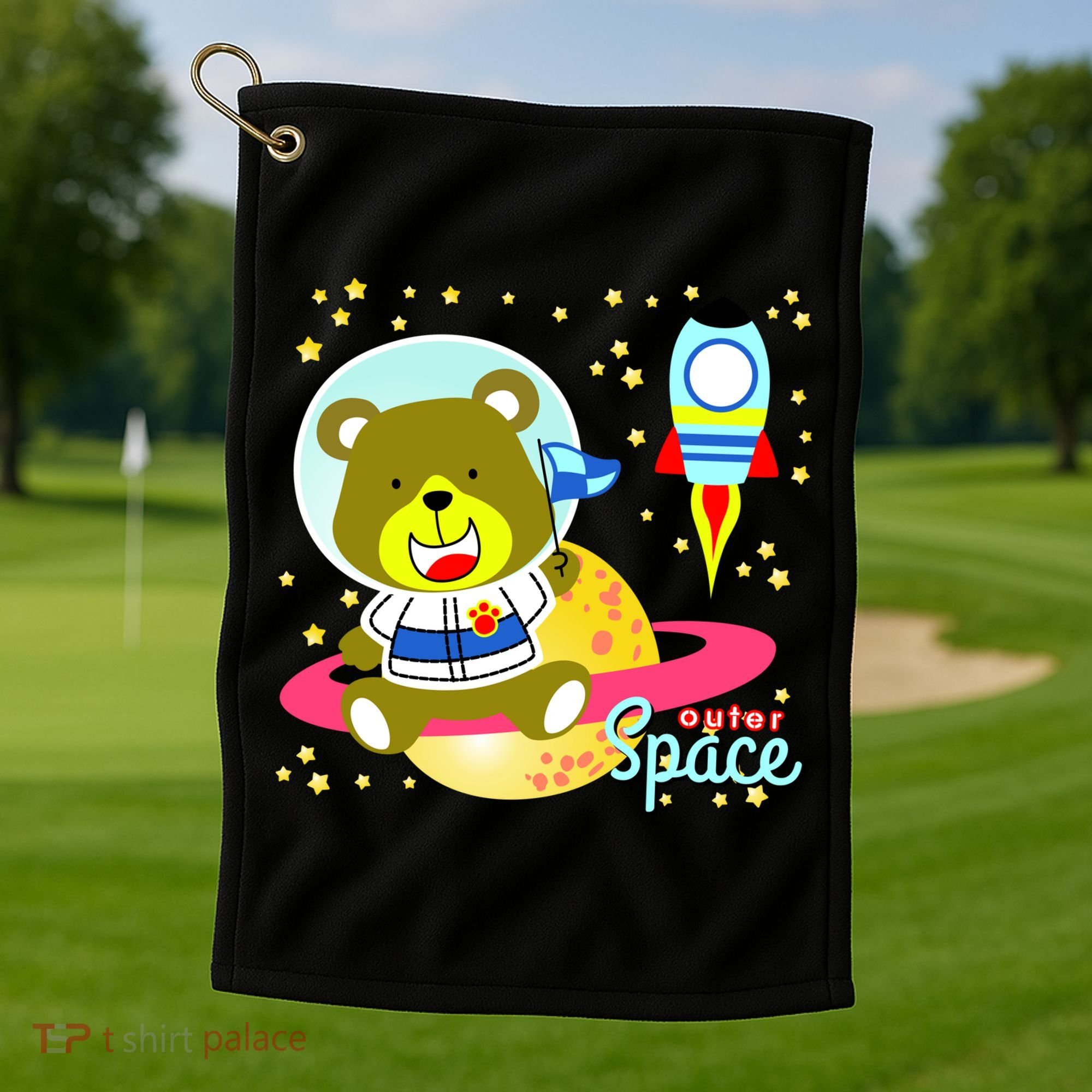 Cute Outer Space Bear Astronaut Golf Towel